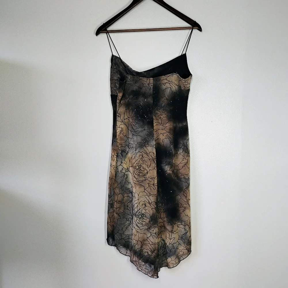 Y2K M Studio Cowl Neck Dress Fairy Grunge Floral Glittery Brown Black Size Med‎ - Picture 4 of 13